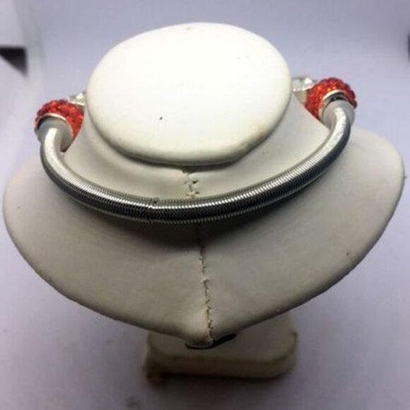 Silver Twist Bracelet with Orange Glow in the Dark Beads and Crystal Bird Charm - Picture 3 of 4